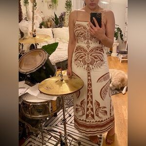 Cream and Rust Printed Maxi Slip Dress